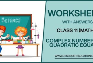 Class 11 Mathematics Complex Numbers and Quadratic Equation Worksheets