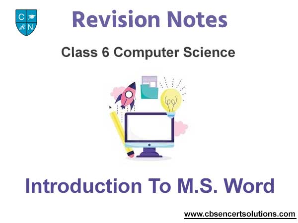 Introduction to MS Word Class 6 Computer Science